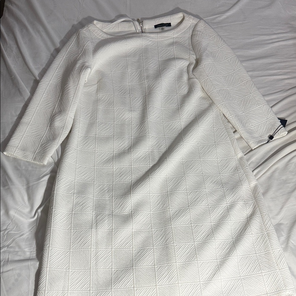Tommy Hilfiger White Textured Long-Sleeve Shift Dress